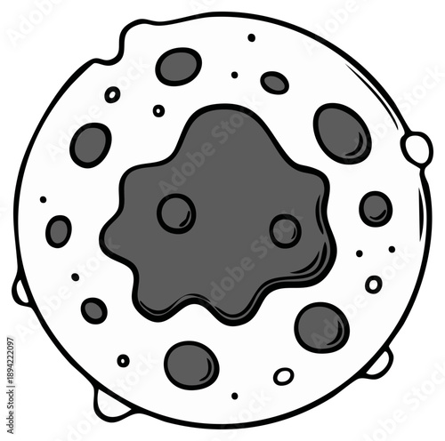Cartoon asteroid drawing with craters and grey central deposit illustration