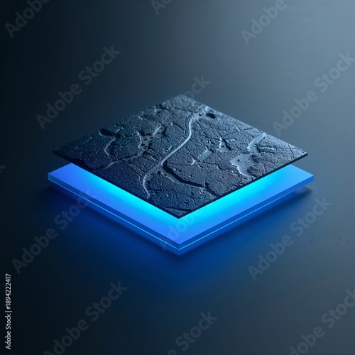 Surface With Textured Pattern and Blue Light Beneath, Displayed in a Dark Env...