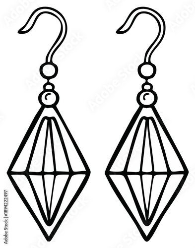 Pair of dangle earrings geometric shapes outline fashion accessory simple design illustration art jewel jewelry dangle elegant