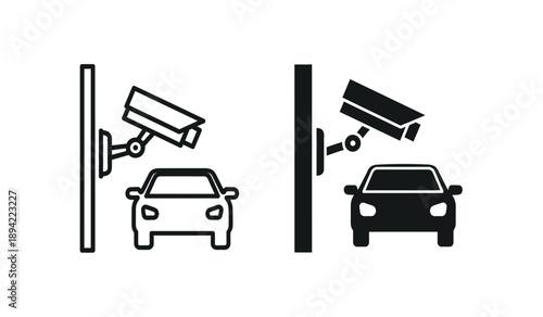 Security cameras installed on walls monitoring cars parked outside at night