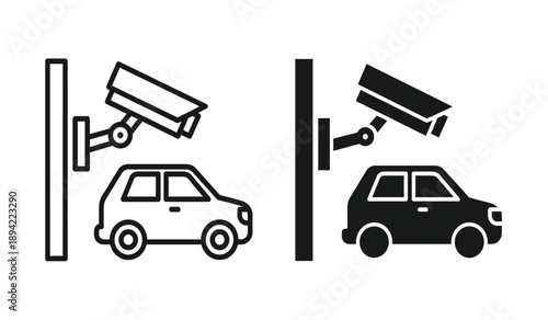 Black and white illustration of cars with security cameras on the side