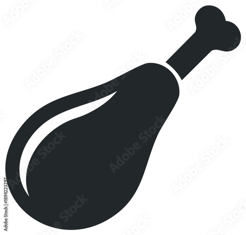 Minimalist chicken drumstick silhouette icon. Simple food vector graphic for restaurant menus.