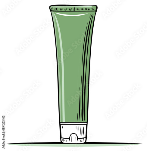 Green cosmetic tube for cream or gel skincare hand drawn vector illustration
