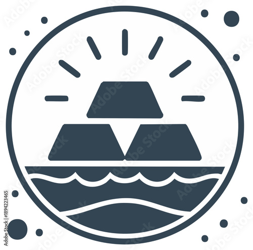 Gold Ingots Stacking on Water within a Decorative Border Design for Finance and Wealth Concepts, with Abstract Styling and Illustration