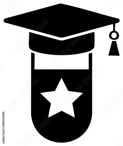 Test tube with graduation cap and star icon representing scientific academic achievement and educational success