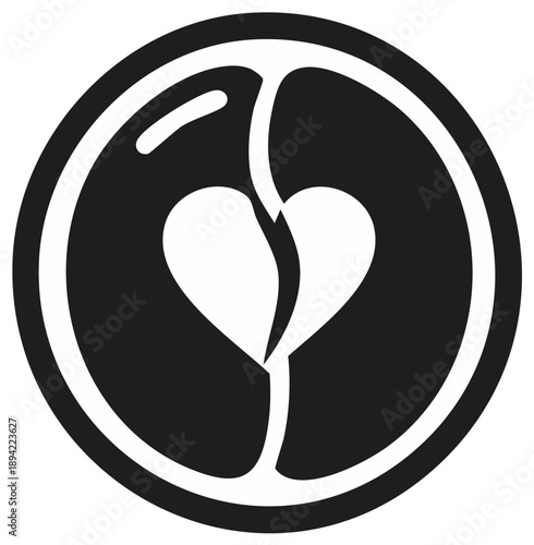 Broken Heart Vector Illustration in a Circular Emblem Design Showing Loss and Grief