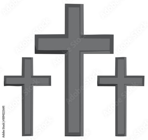 Three grey crosses vector illustration symbolizing Christian faith resurrection and sacrifice