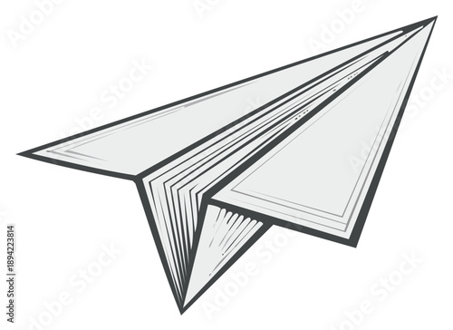 Hand drawn paper airplane sketch icon, a simple flying origami toy vector illustration
