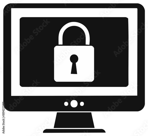 Secure Computer Display with Lock Icon for Data Privacy and Protection