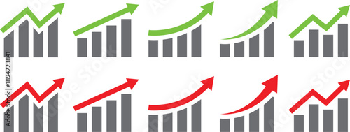 Business success growth arrow icon vector isolated on white background. Business graph with arrow. Vector growing graph icon. Growing bar graph icon. Growth vector diagram with arrow going up