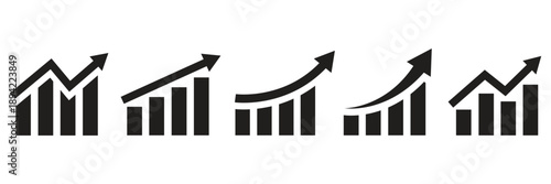Growth thin line icons set. Improvement, growing graph icon. Editable stroke. Vector