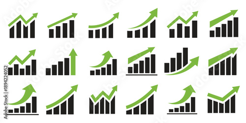 Stock market trend up and down arrows, financial graphs, and business investment growth and loss arrow, graph going up and down symbol with green and red arrows, vector illustration