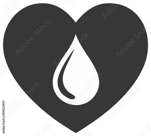 Heart with droplet icon symbol for medical health and blood donation concepts