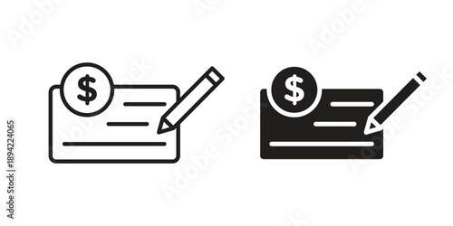 Money check icon in a simple line art style. EPS10