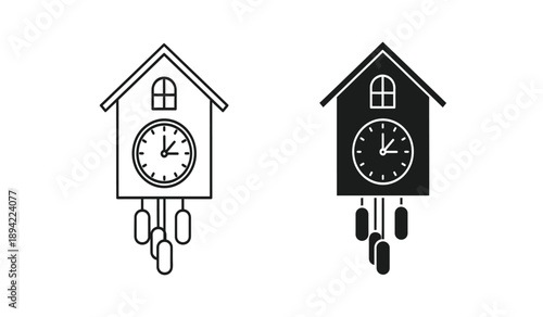 Vector illustration of two traditional german cuckoo clocks in black and white