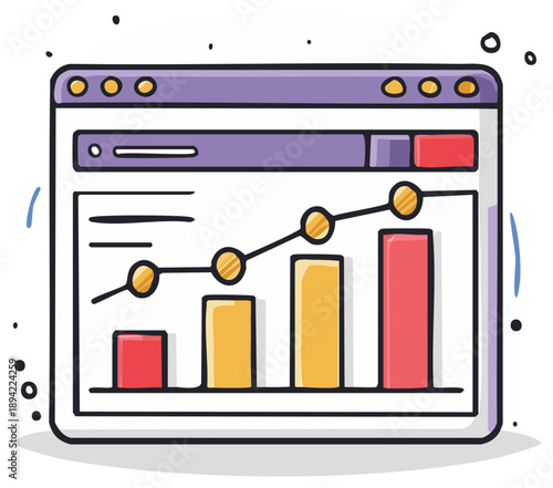 Website window displaying colorful chart with upward trend showing growth and progress