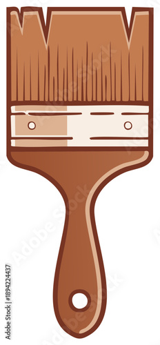Painter's Brush Illustration with Brown Bristles and a Cream Colored Ferrule for Art and Craft