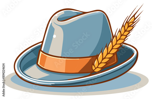 Blue German Trachten hat with orange band and wheat stalk vector illustration