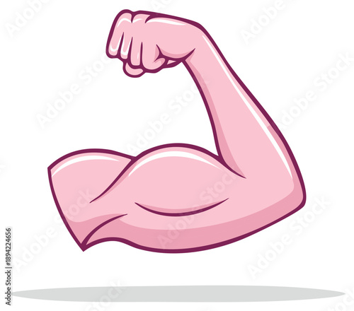 Strong arm flexing bicep muscle cartoon vector illustration. Symbol of power fitness and health.