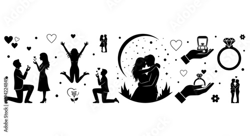 Proposal and love silhouette set