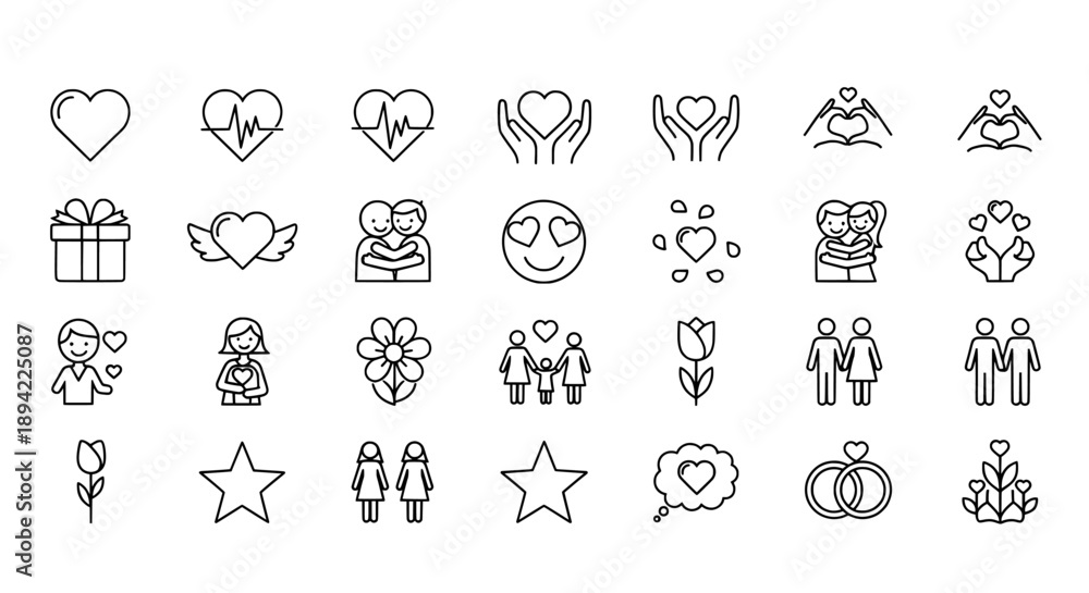 Fototapeta premium Love outline icon set