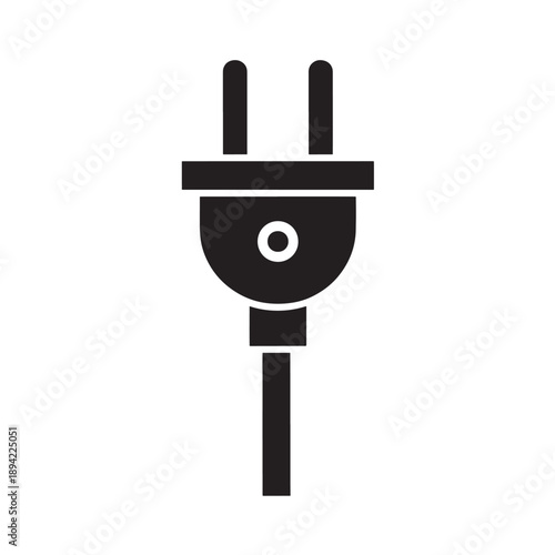Electric Plug in Simple Flat Design with Black Color on White Background for Icon or Symbol Use