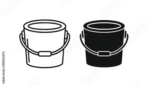 Vector illustration of a black and white bucket with handle side by side