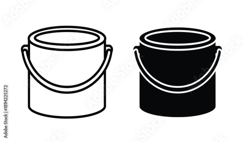 Two black and white bucket icons in line art style