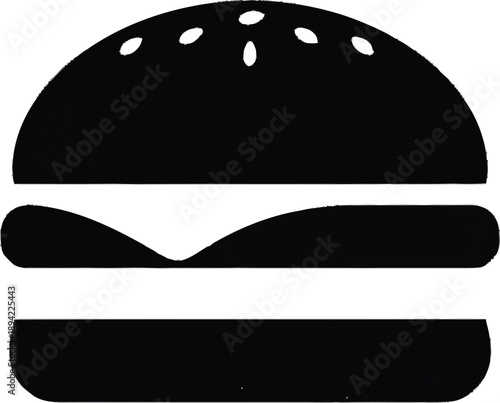 Iconic black silhouette of a cheeseburger on transparent background, simple vector graphic representing fast food favorite