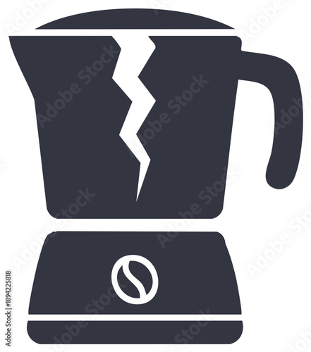 Damaged Coffee Maker Illustration, Espresso Machine with Crack, Broken Appliance