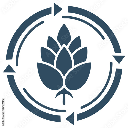 Circular Arrow Hop Plant Symbol for Sustainable Agriculture and Brewing