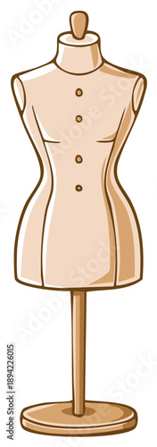 Cartoon illustration of a dressmaker's mannequin, perfect for fashion and design concepts.