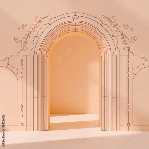 Doorway Stands Open in a Light Peach Room Displaying Minimal Design and Simpl...
