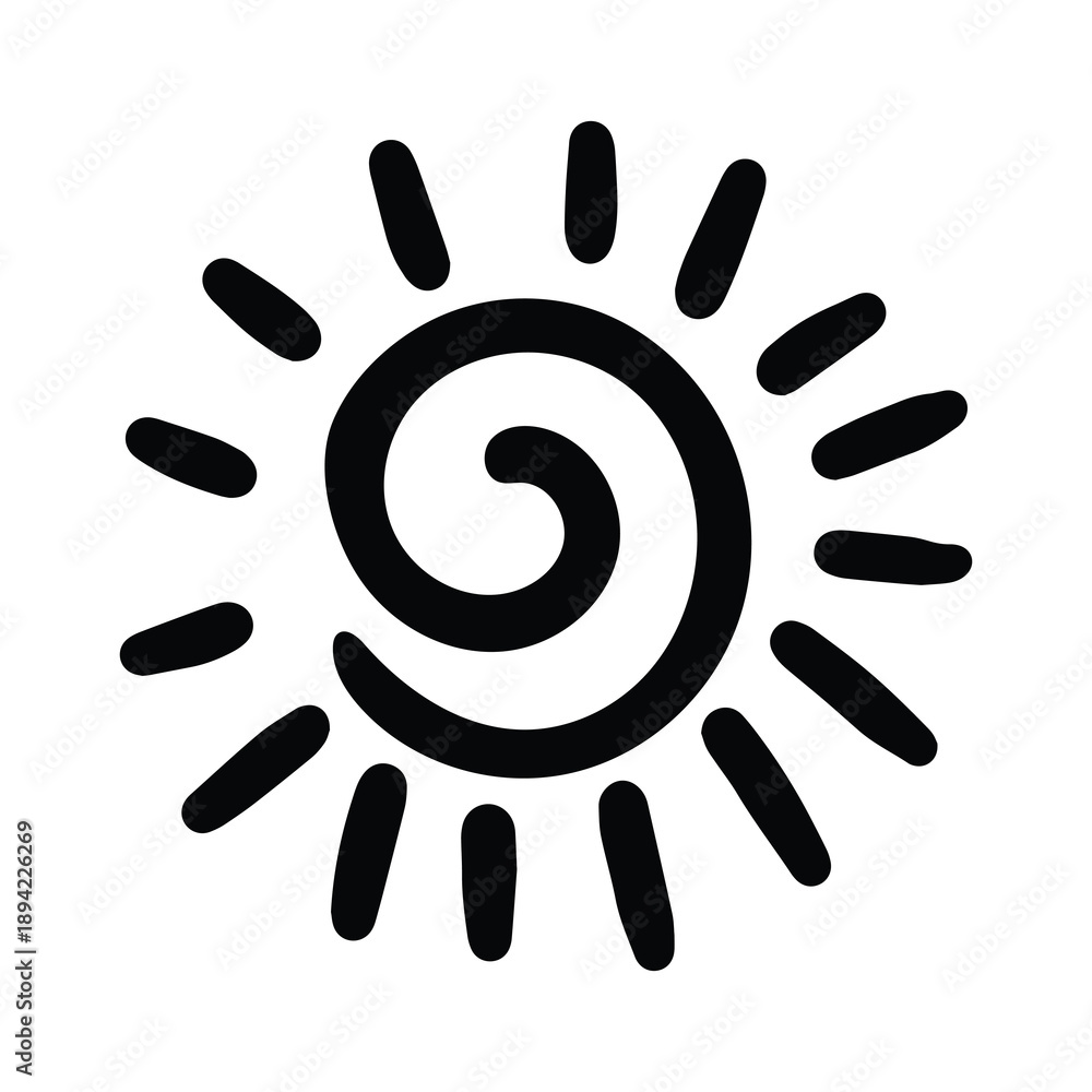 Obraz premium Sun icon Hand Drawn Thick Black Lines
