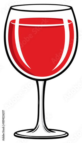 Simple cartoon illustration of a classic stemmed glass full of red wine