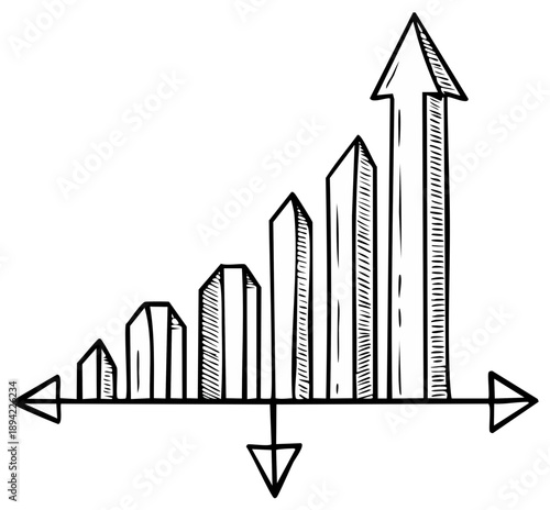 Hand Drawn Upward Arrow Chart Showing Growth and Progression with Negative Axis Options