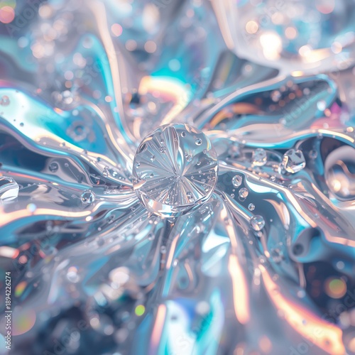 Colorful Water Droplet on Shiny Surface With Reflections and Distortions in t...