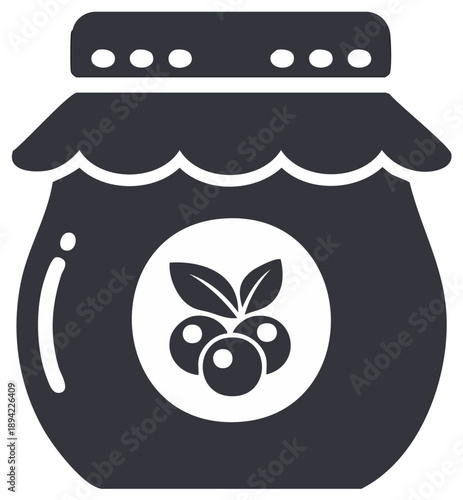 Jam jar with berry label icon simple silhouette vector illustration