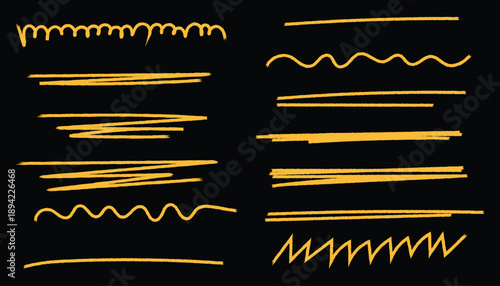 Underline stroke set with pencil, chalk and brush textures. Hand drawn crayon pen sketches of doodle emphasis marks, highlights and scribble elements. style vector illustration with charcoal crayon