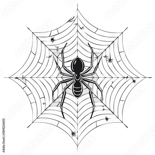 Vector illustration of a spider web with a spider in the middle