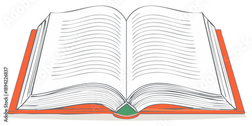 Open book with blank lined pages and orange cover illustration