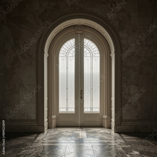 Open Double Doors in Hallway With Clock on Wall at Golden Hour Light