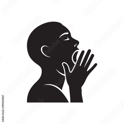 Silhouette of person whispering in monochrome minimalist style with high contrast black and white for social media icon