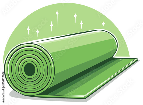 Green yoga mat illustration ready for exercise and relaxation with geometric shapes