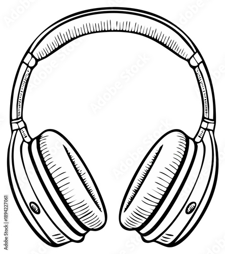 Hand drawn vector illustration of modern wireless headphones in a vintage sketch style