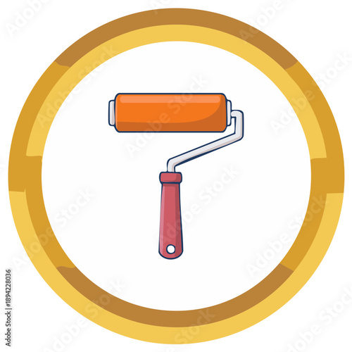 Orange paint roller tool with pink handle used for painting in a golden circle frame