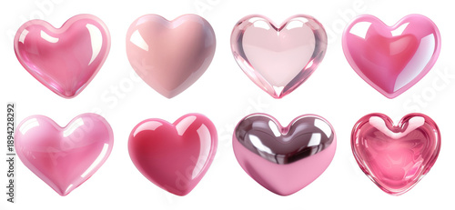 PNG Glossy pink heart balloons collection on transparent background