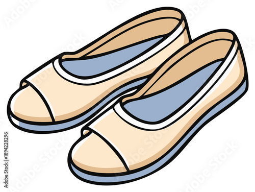 Pair of casual open toe flat shoes vector illustration graphic art