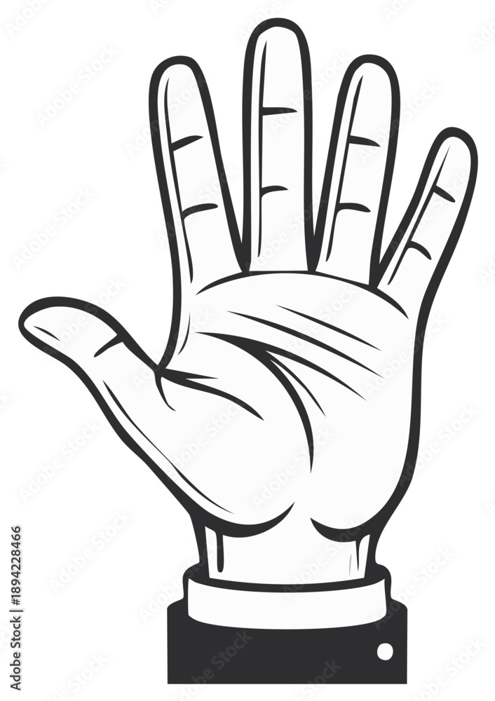 Obraz premium Outlined hand showing four fingers in a formal illustration