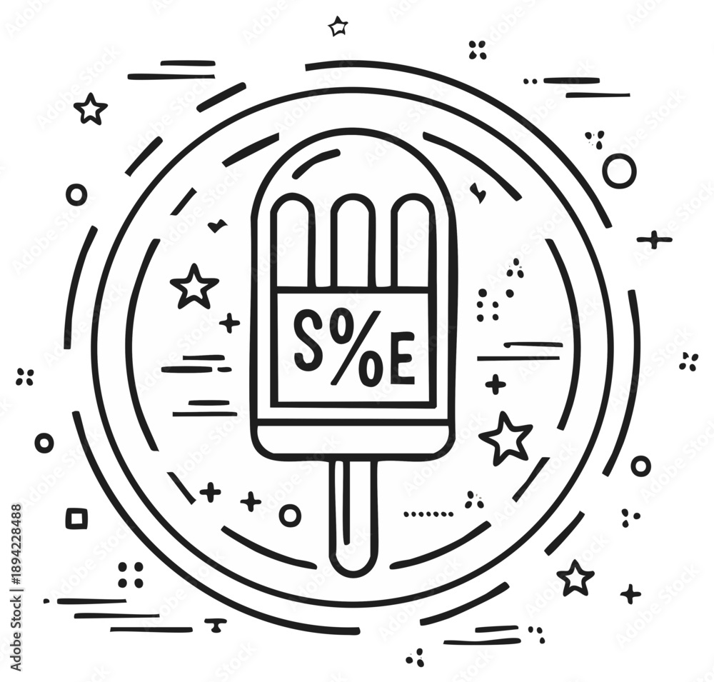Obraz premium Delicious popsicle with percentage savings symbol for summer offers and discount deals vector art